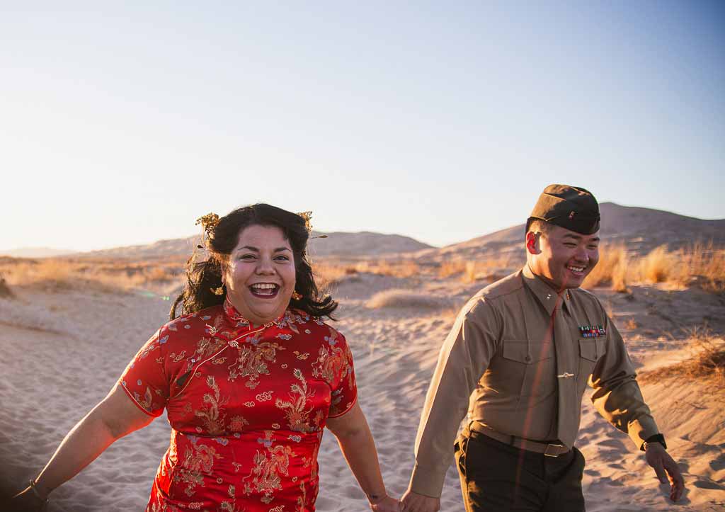 las vegas elopement chinese celebration on the sand dunes