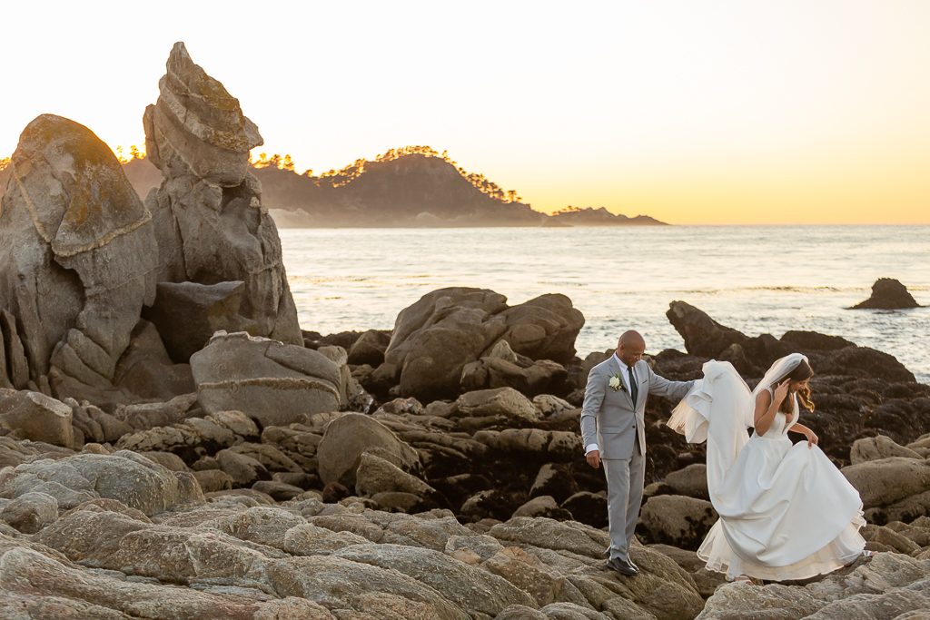 covid elopement adventures on the beach bride and groom