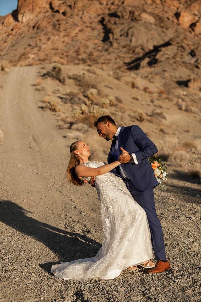 las vegas elopement in the canyon dipping