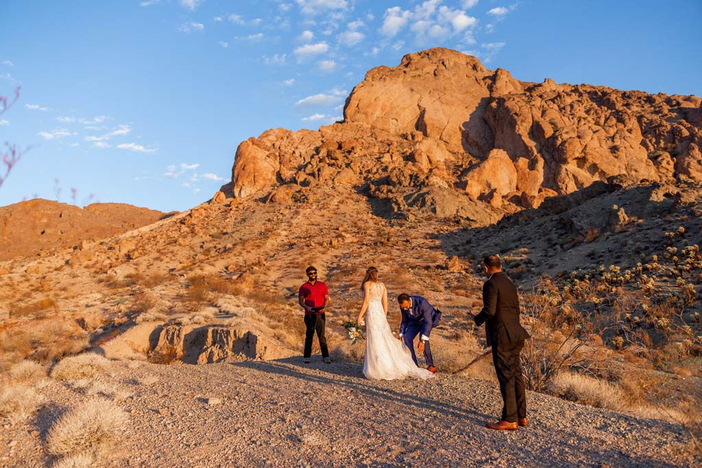 las vegas elopement groom helping his bride