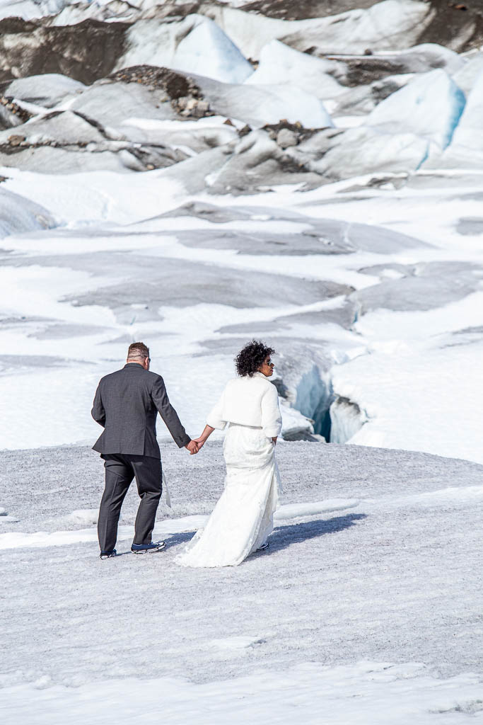 juneau elopement walking on a glacier