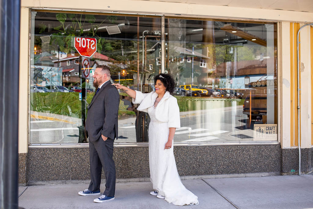 first look in downtown juneau elopement